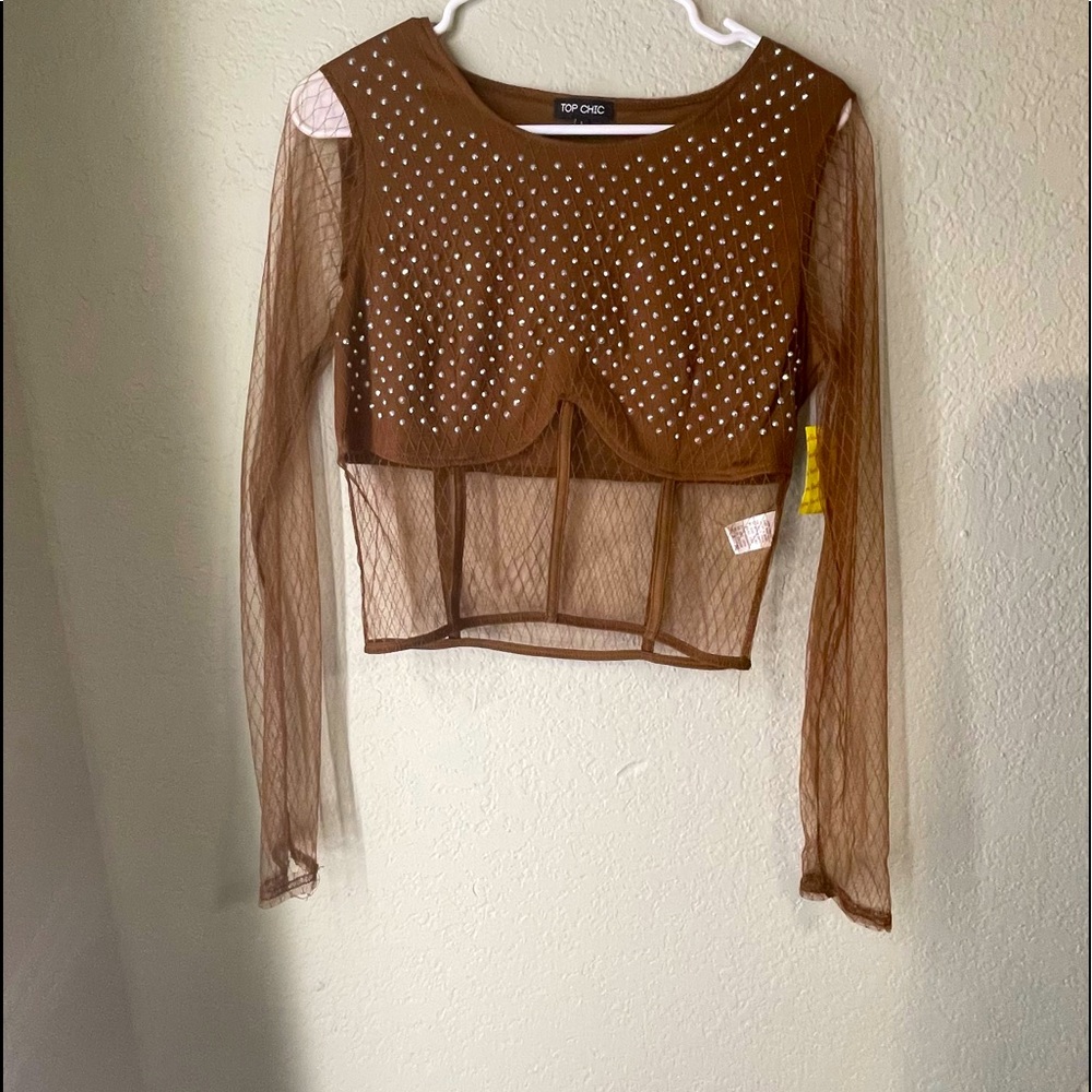 Brown mesh crop top